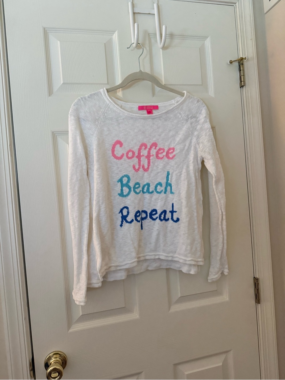 Lilly Pulitzer White Long-Sleeve 'Coffee Beach Repeat' Sweater